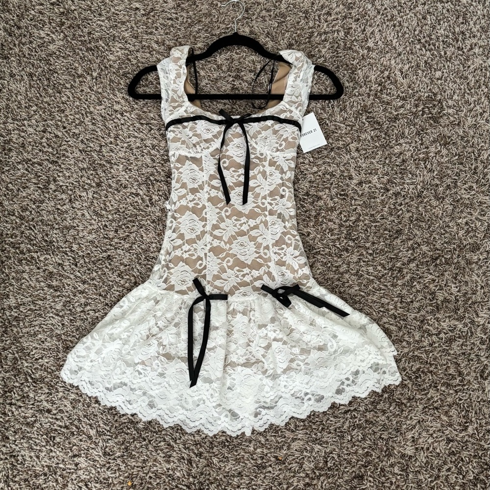White Lace Dress with Black Accents